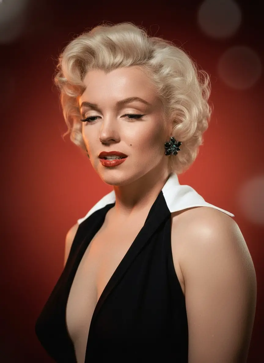 Cinematic studio portrait of a woman in thoughtful profile