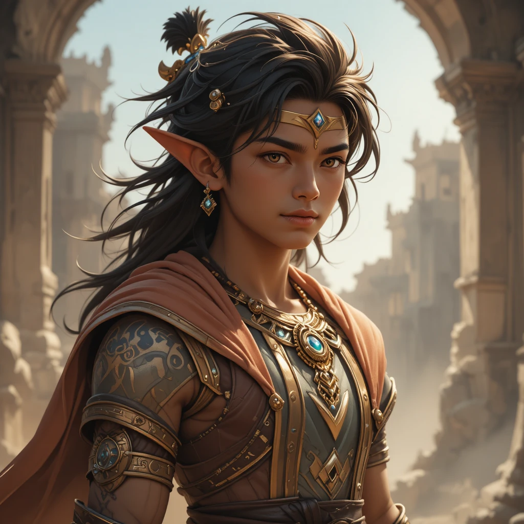Young male demigod warrior in a mystical fantasy realm