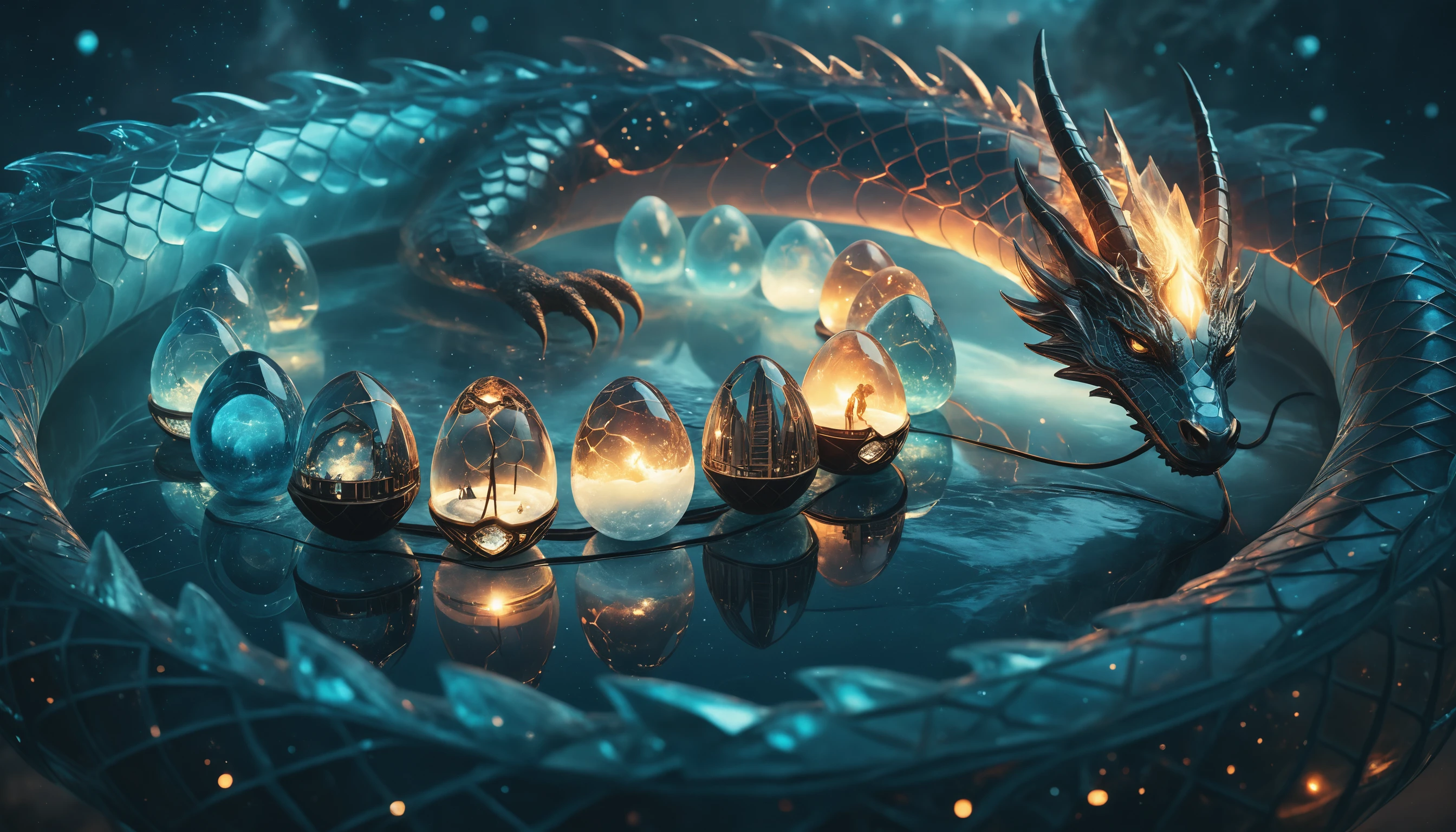 Cosmic crystal dragon god guarding multiverse eggs