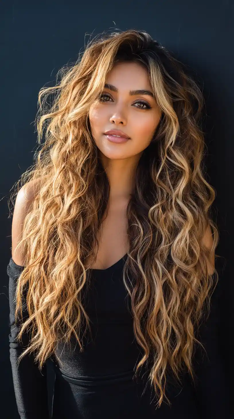 Golden hour portrait of a woman with long ombre curls