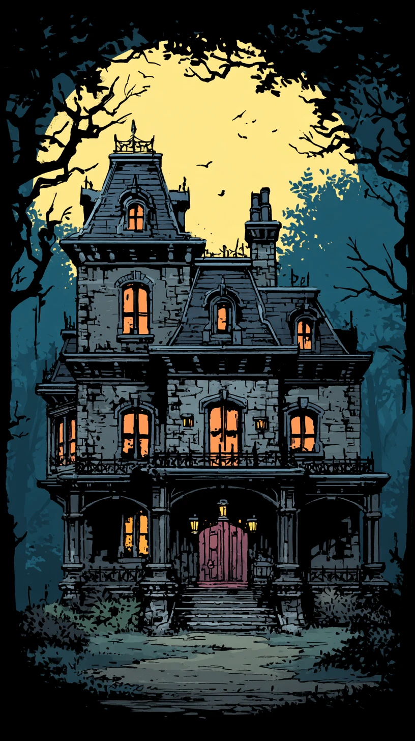 Haunted House With Twisted Architecture At Glowing Sunset