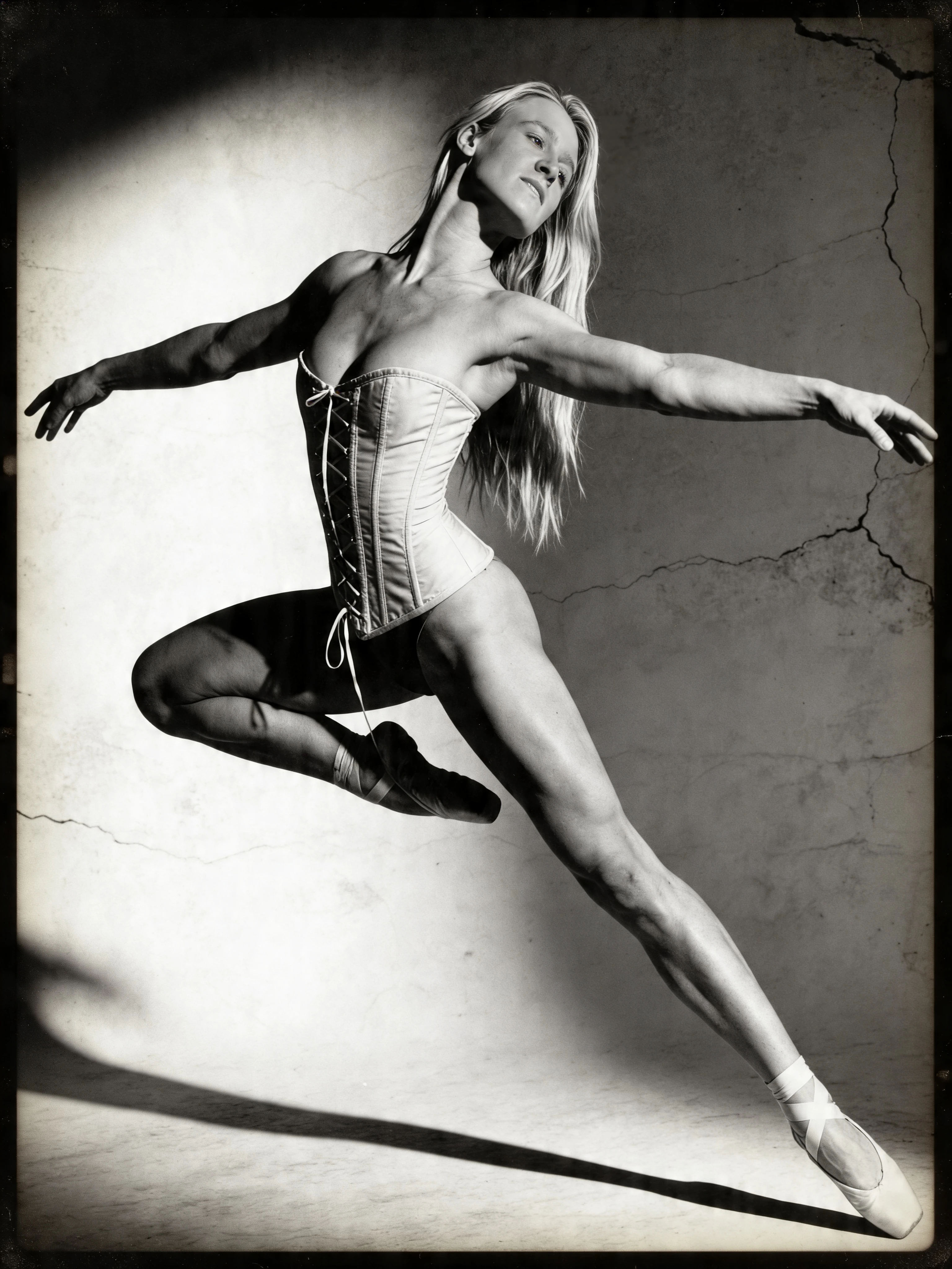 Black and white portrait of a woman dancing ballet