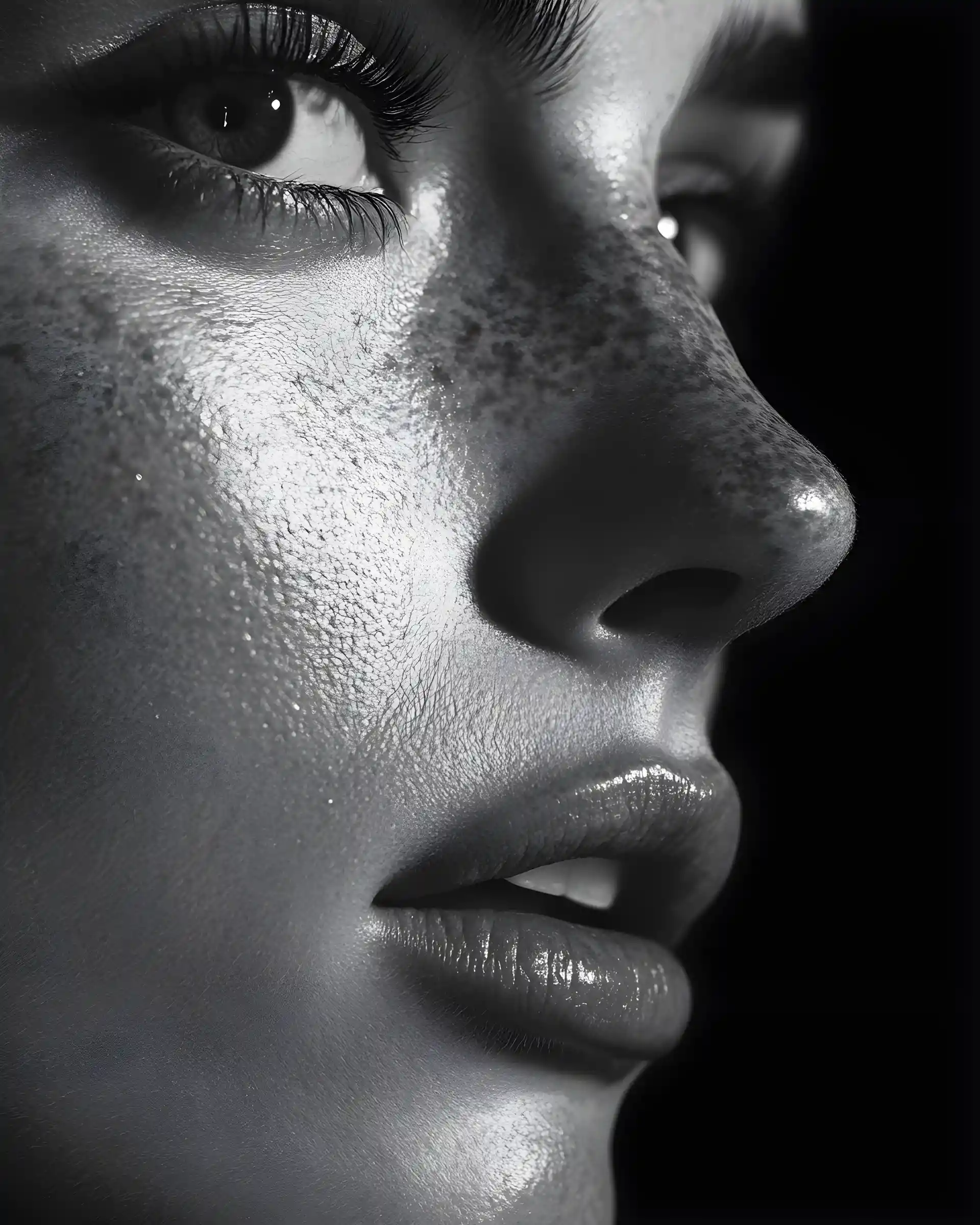 Retrato dramático en blanco y negro de una mujer deslumbrante