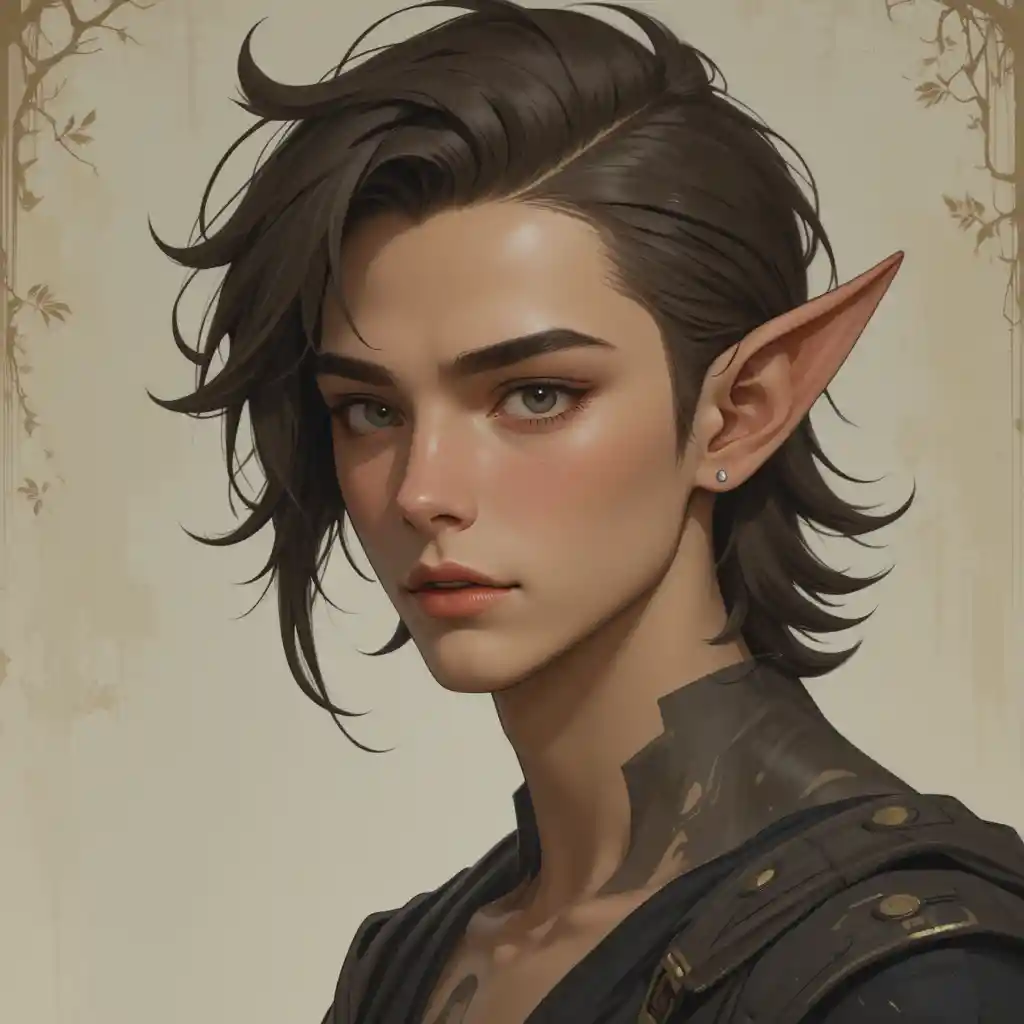 Young vampire man with golden eyes and elf ears