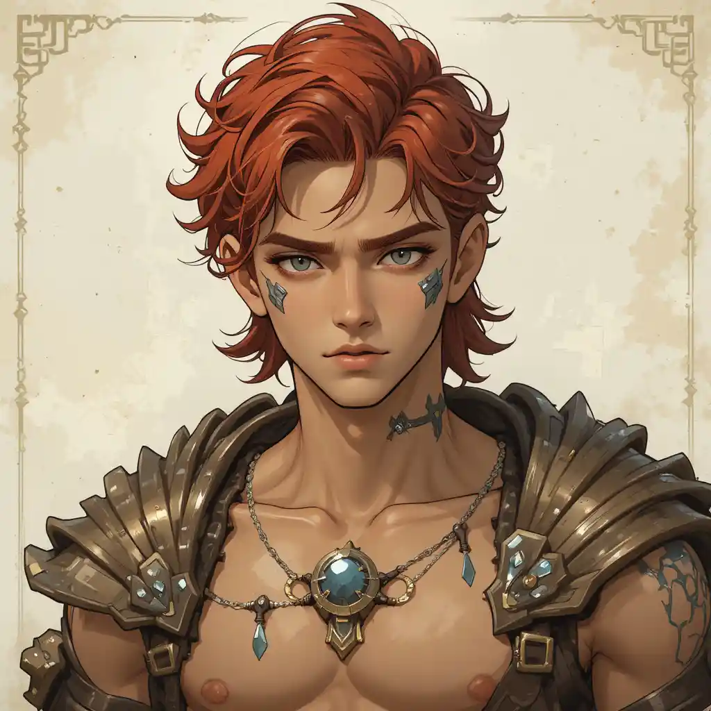 Young forge mage with pale skin and short red hair