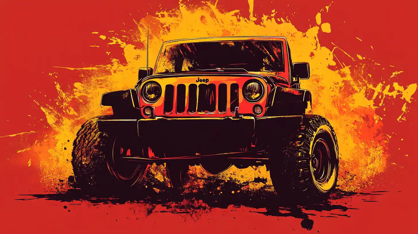 Lifted jeep vector illustration with fiery splatter background