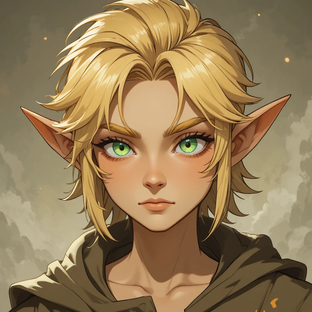 Young ecaflip boy with golden skin and green eyes