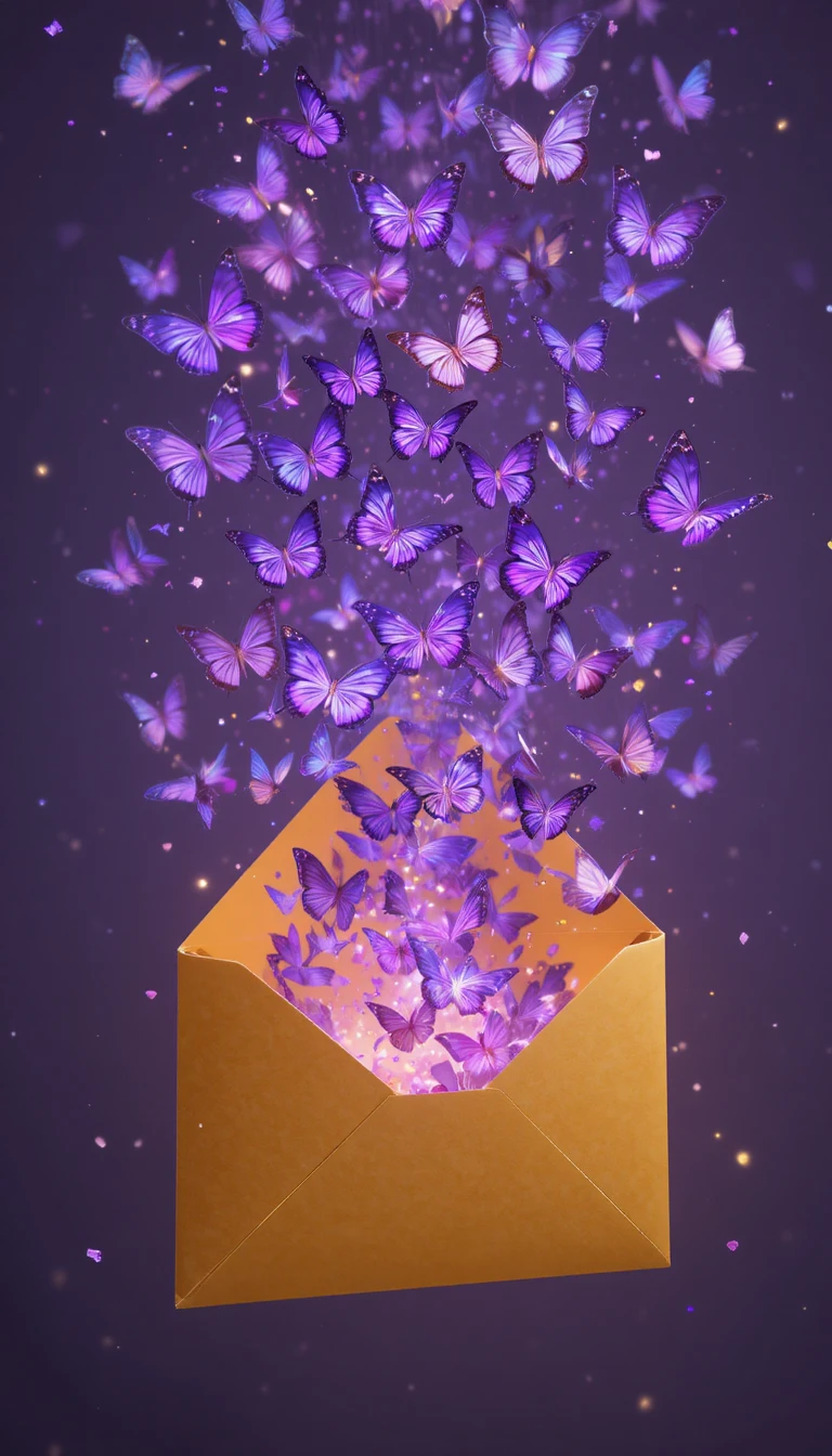 Violet butterflies emerging from a floating yellow envelope