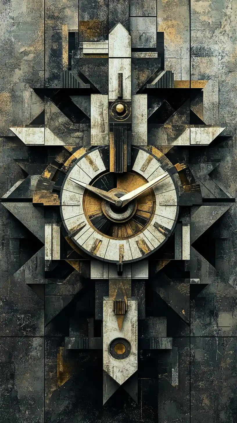 Geometric cubist clock with fragmented angular planes