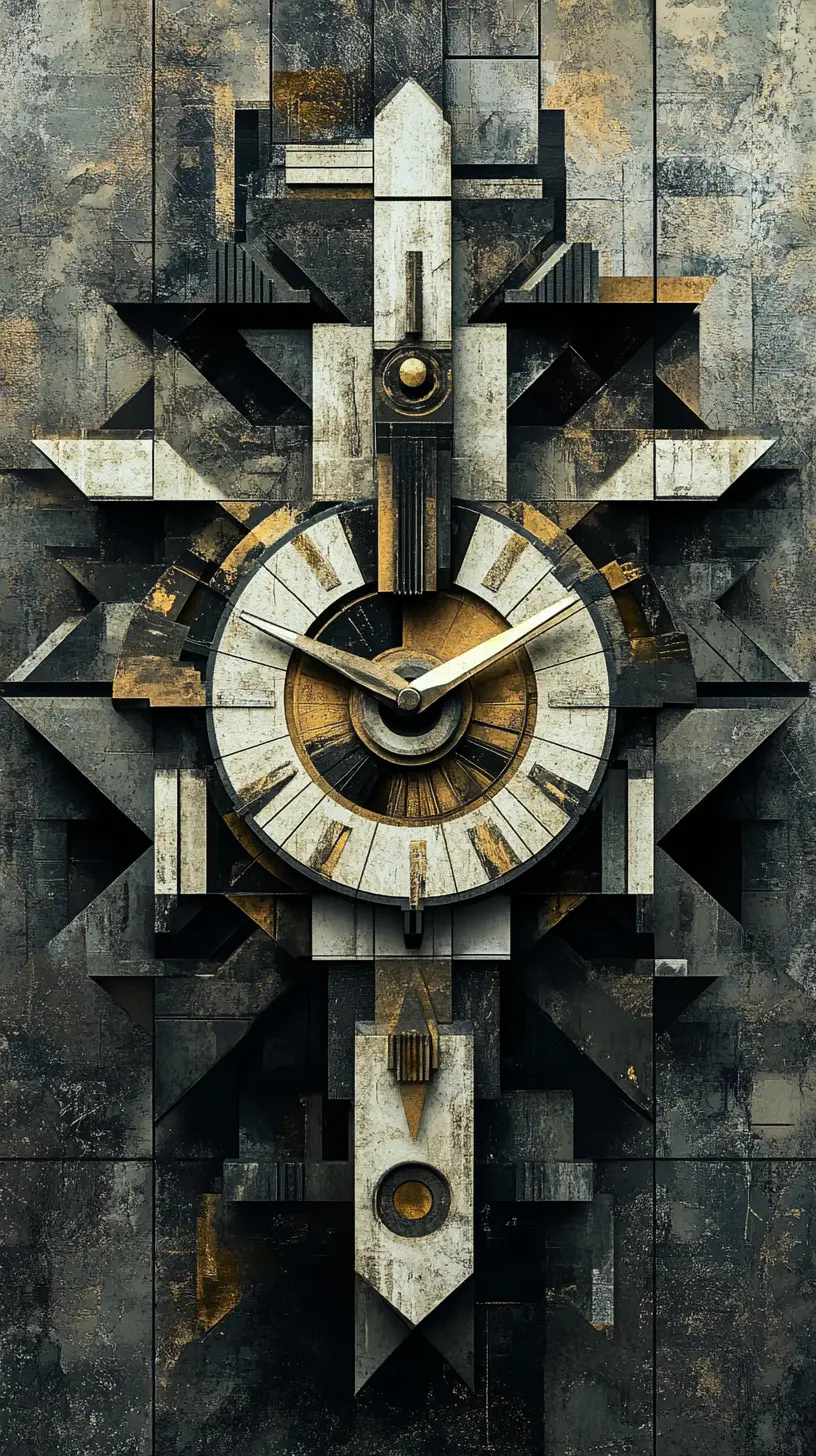 Geometric cubist clock with fragmented angular planes