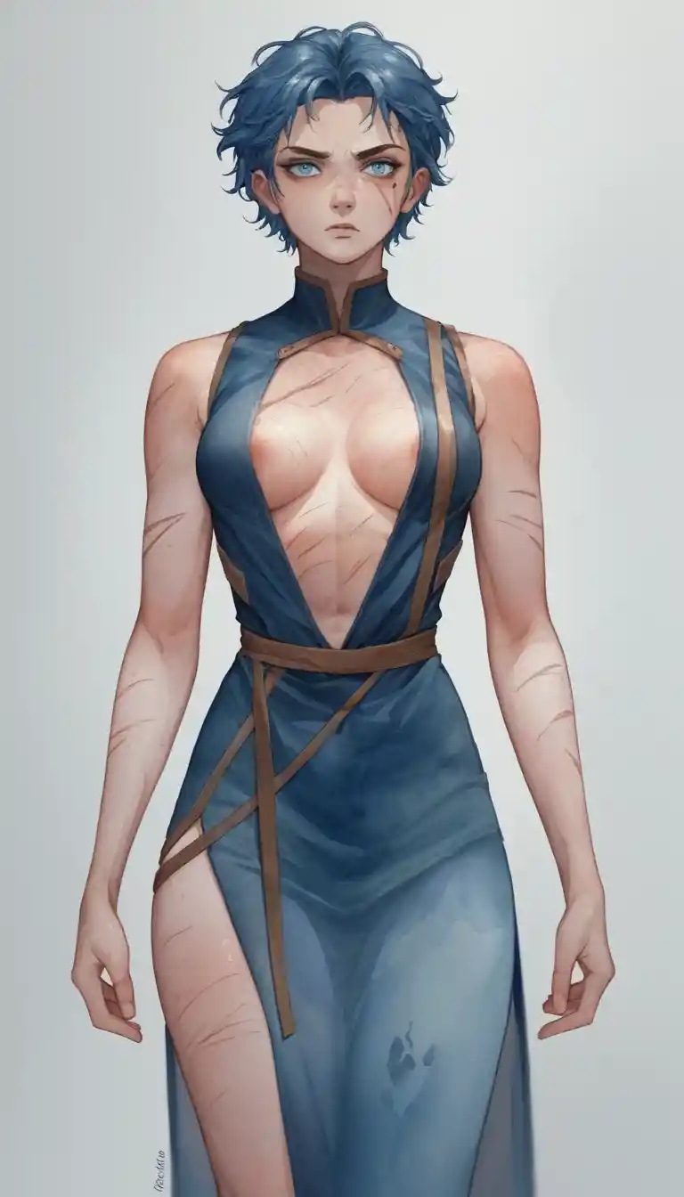 Determined anime ninja heroine in a dramatic fantasy scene