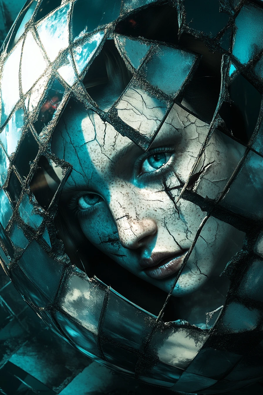 Woman trapped against the surface of a giant clock sphere