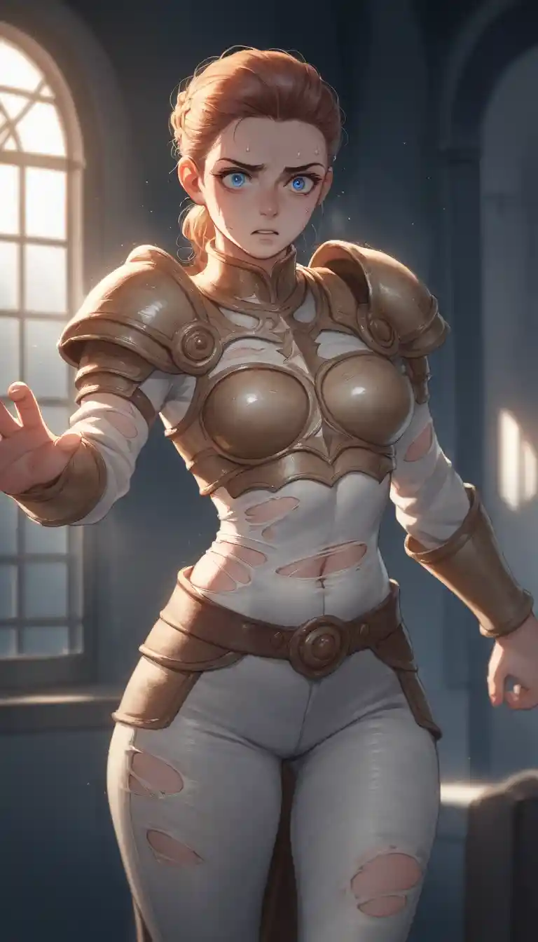 Anime warrior princess sprawled across a dimly lit stage