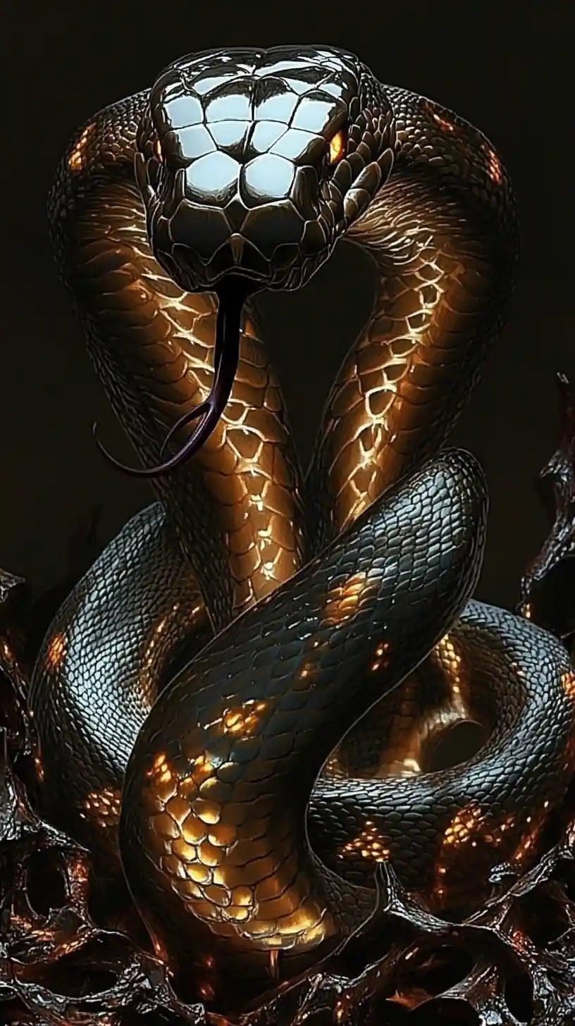 Cobra With Expanded Hood In Abstract Scale Background