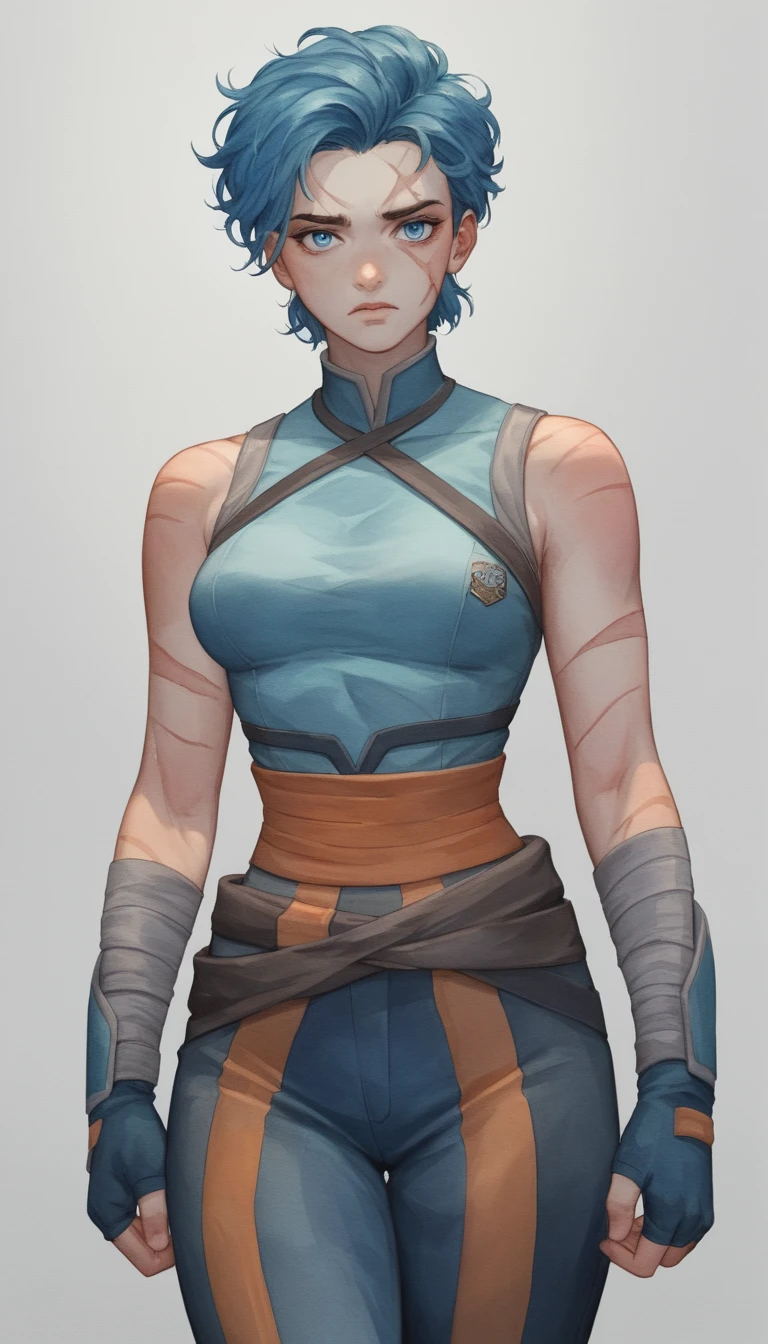 Resolute anime ninja heroine with bright blue determined eyes