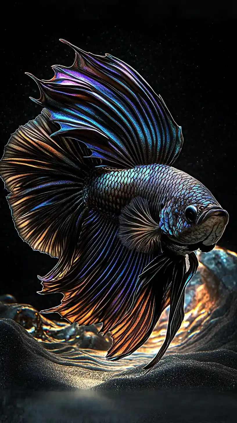 Majestic betta fish with glowing neon flowing fins