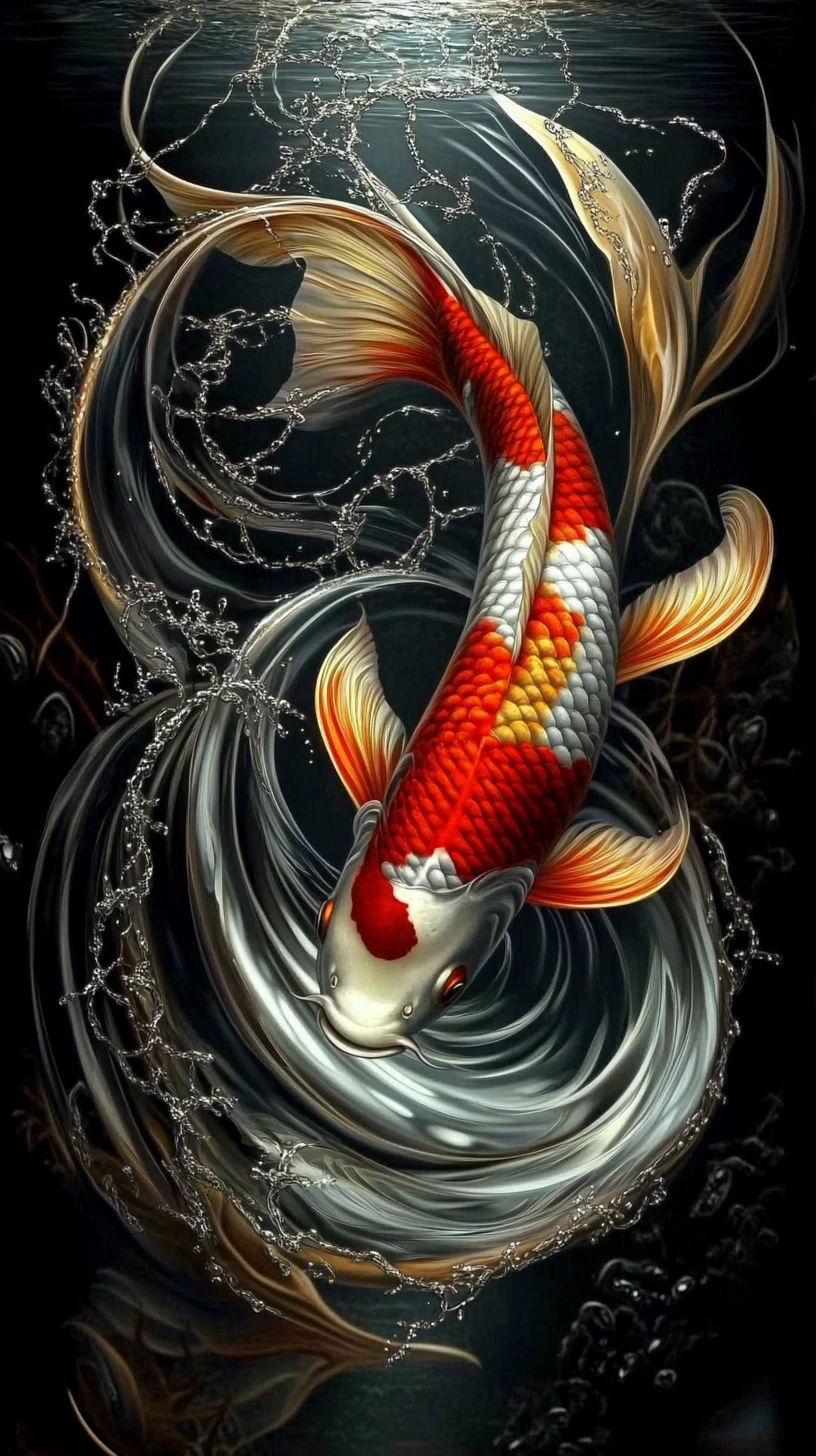 Majestic koi fish gliding through a tranquil pond