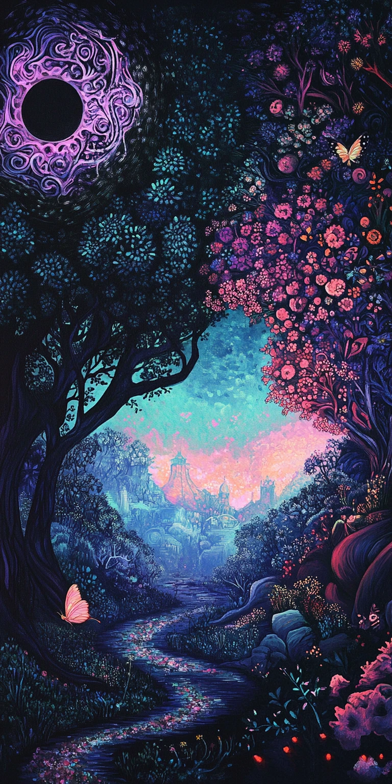 Butterfly in a swirling fantasy diptych landscape