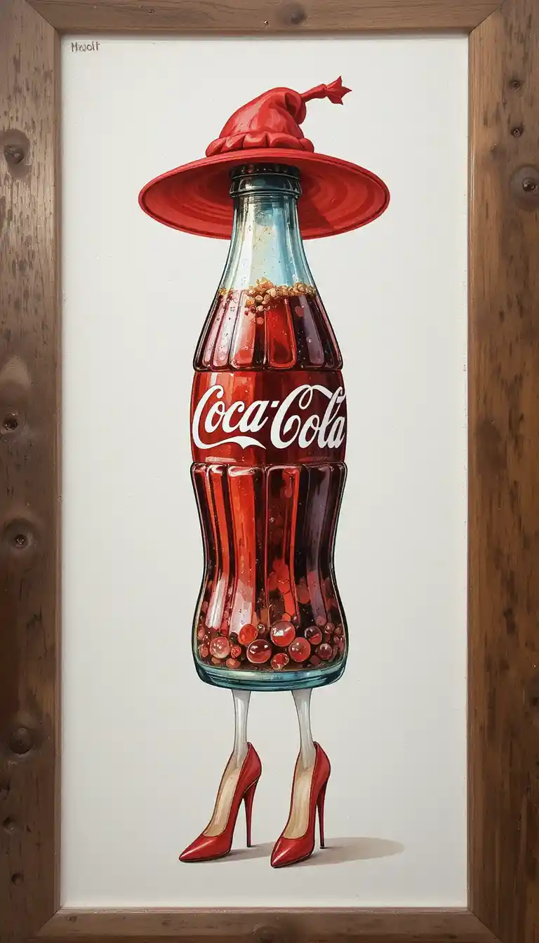 Whimsical Coca Cola Bottle In Red Hat And High Heels