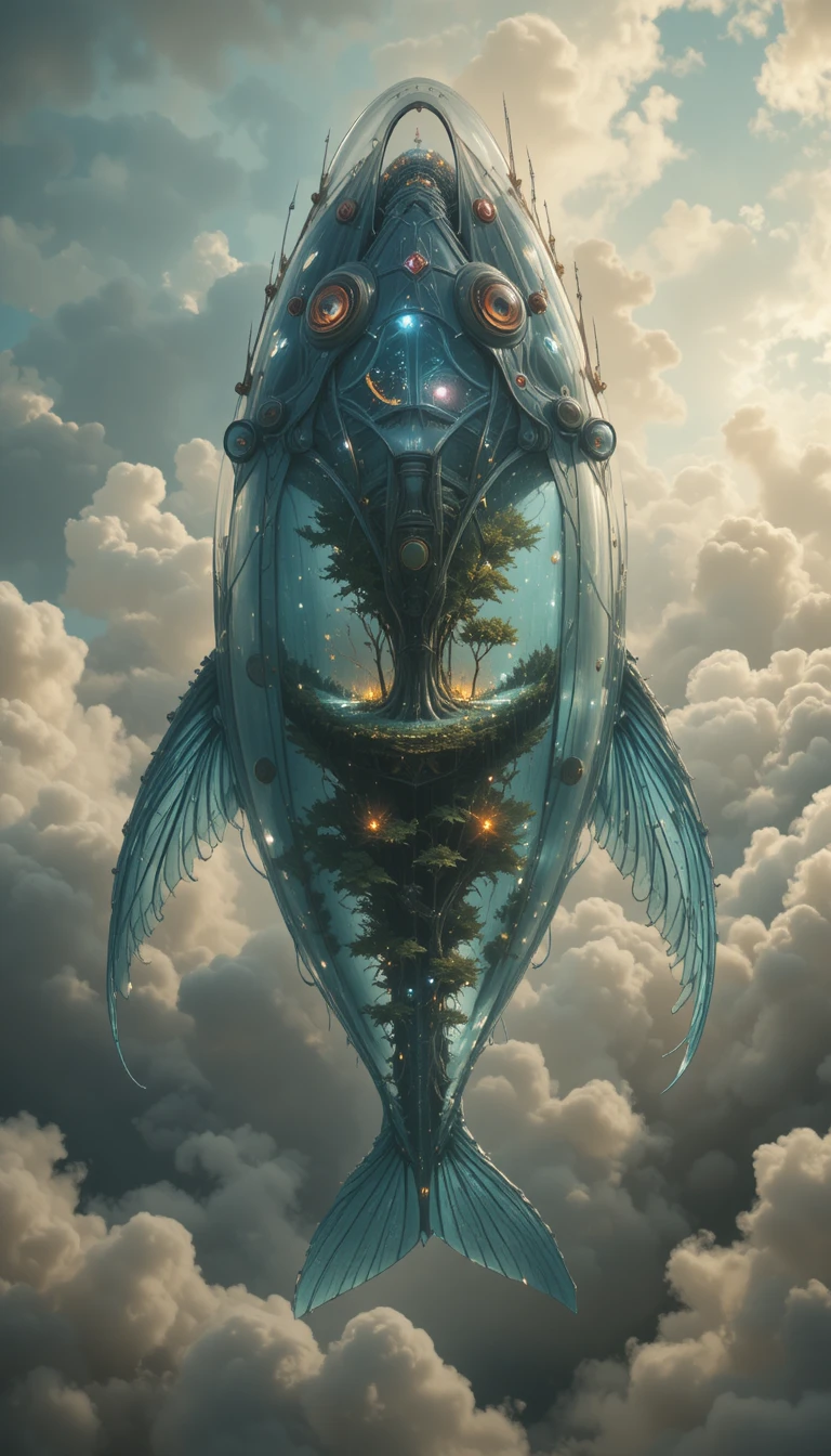 Colossal Transparent Sky Creature Drifting Through Luminous Clouds