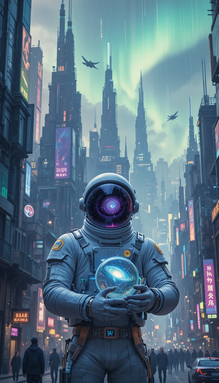 Futuristic city with skyscrapers and streams of flying cars