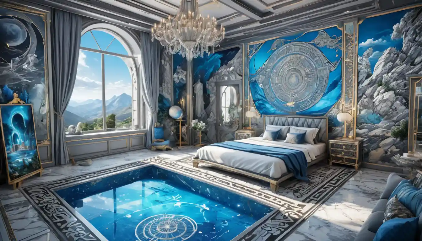 Interno Isometrico di Villa di Lusso in Pietra in Scenario di Montagna Mitica