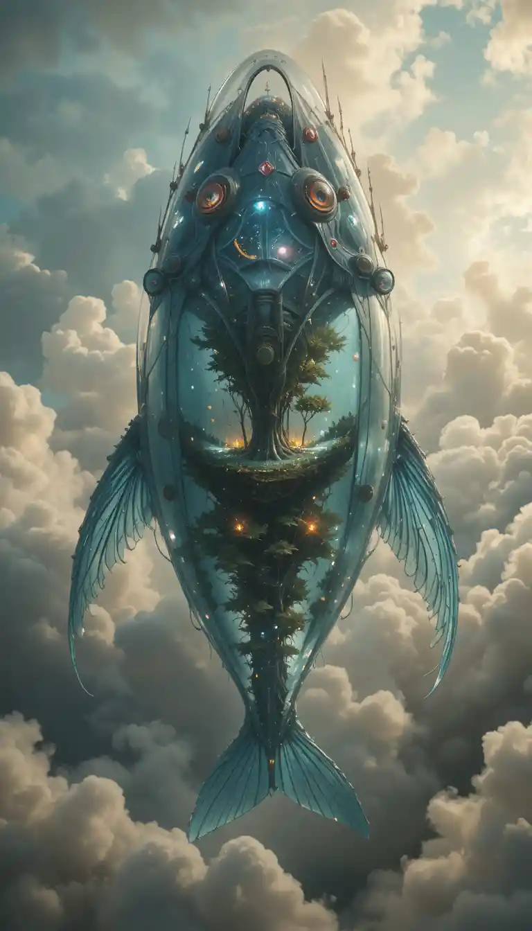 Colossal Transparent Sky Creature Drifting Through Luminous Clouds