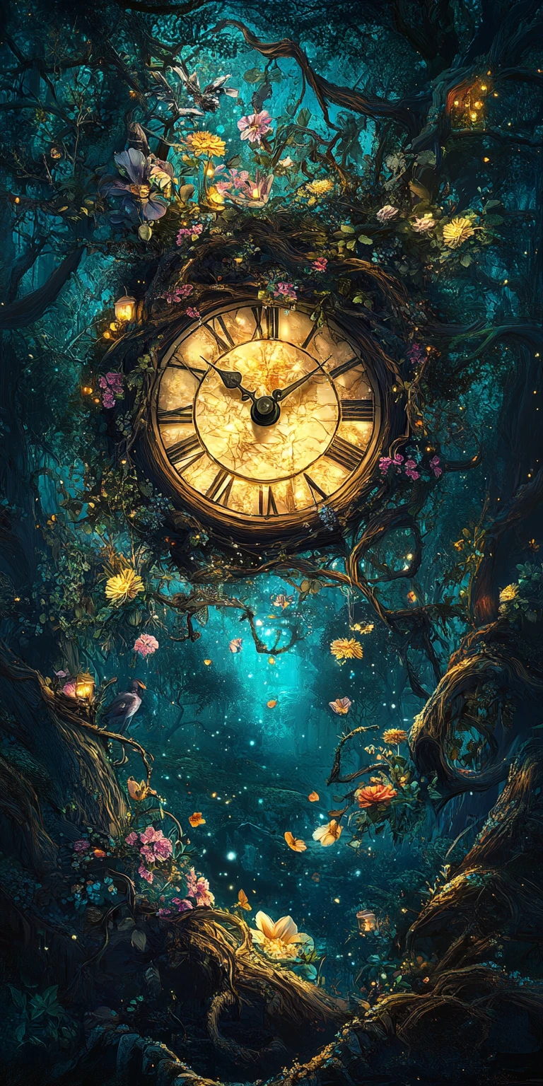 Enchanted Forest Clock Of Vines Glowing In Twilight
