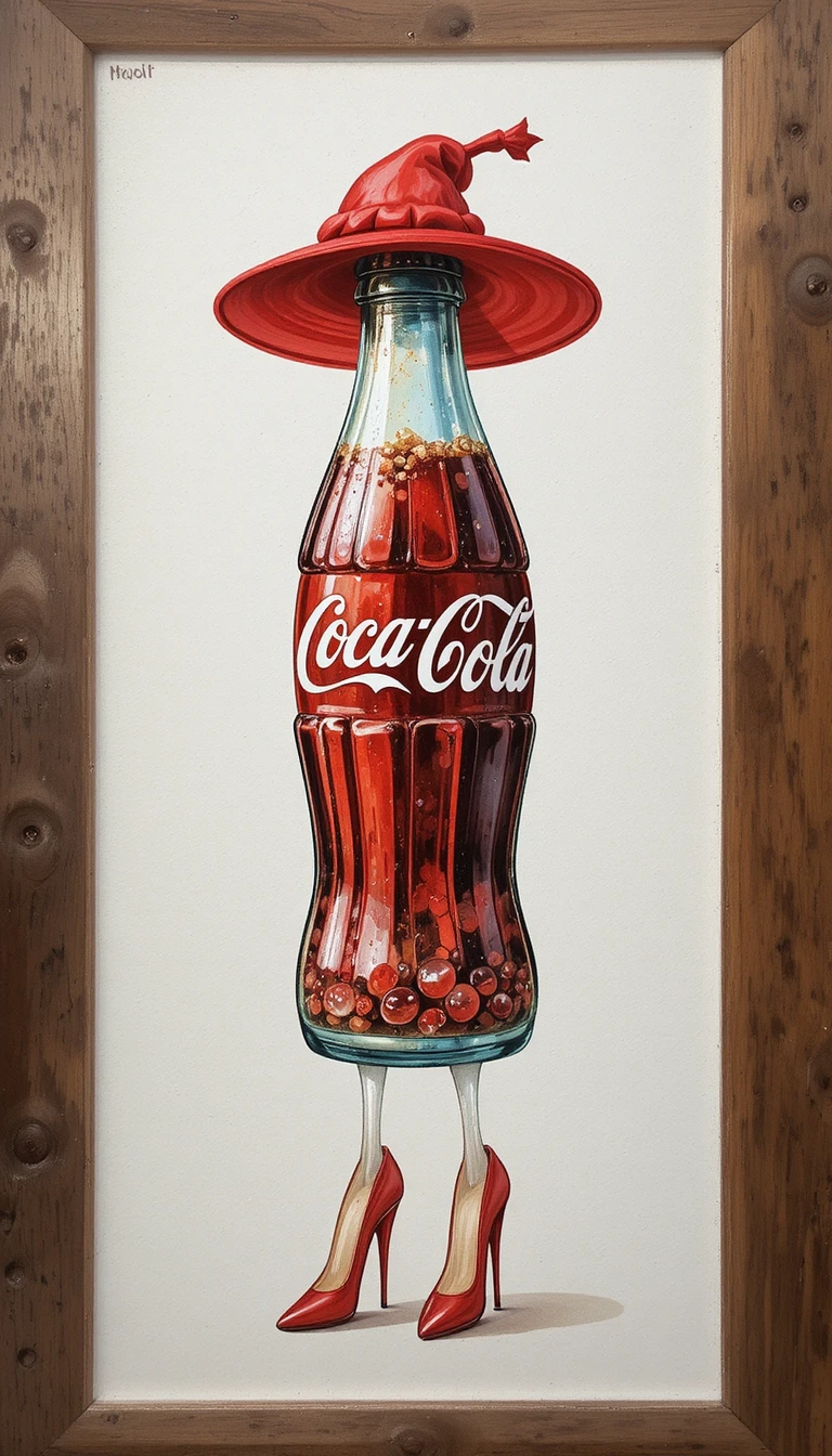 Whimsical Coca Cola Bottle In Red Hat And High Heels