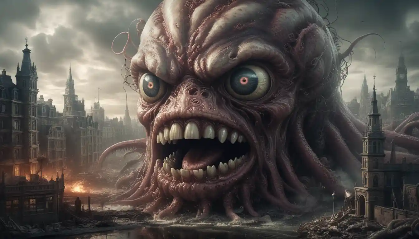 Colossal Tentacled Monster Devouring A Victorian City