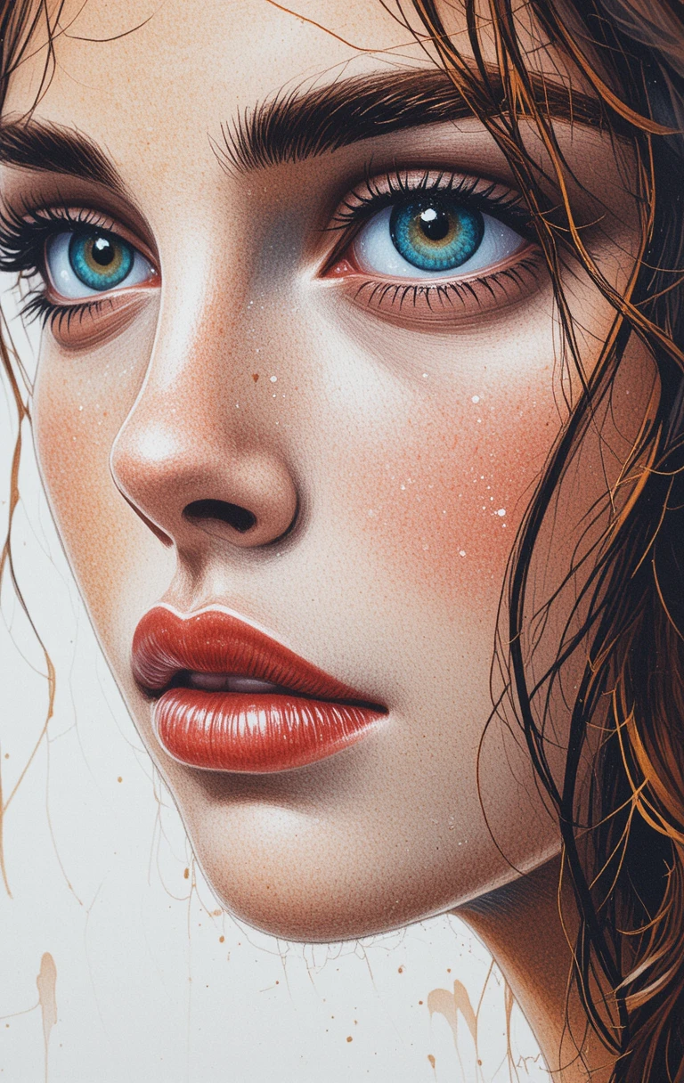 Close up colored pencil portrait of a sensitive girl
