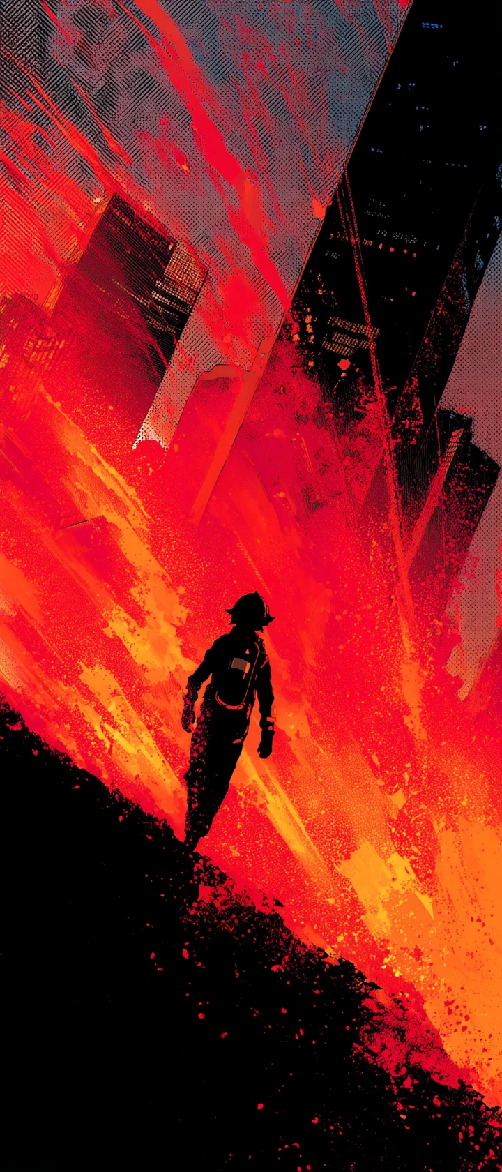 Anime firefighter charges through flames in burning city