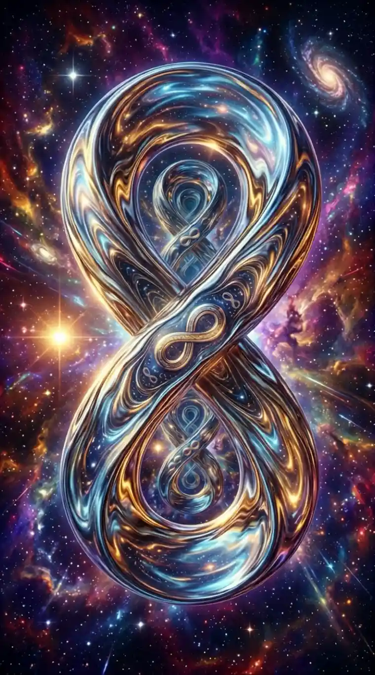 Metallic infinity symbol floating in a surreal abstract space