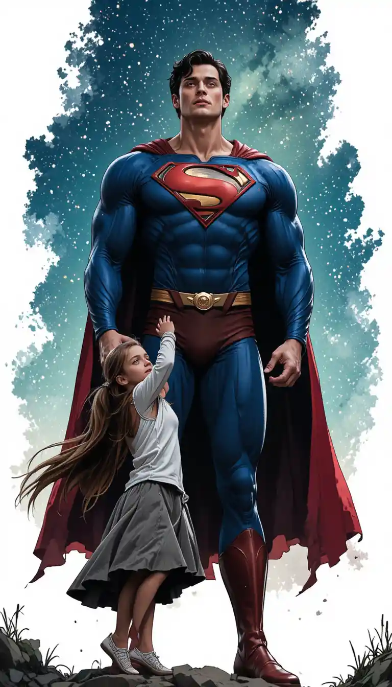 Hero helping a hopeful girl beneath a starlit sky