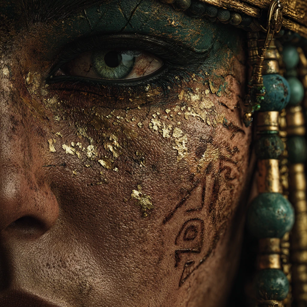 Macro portrait of an ancient Egyptian woman in shadow