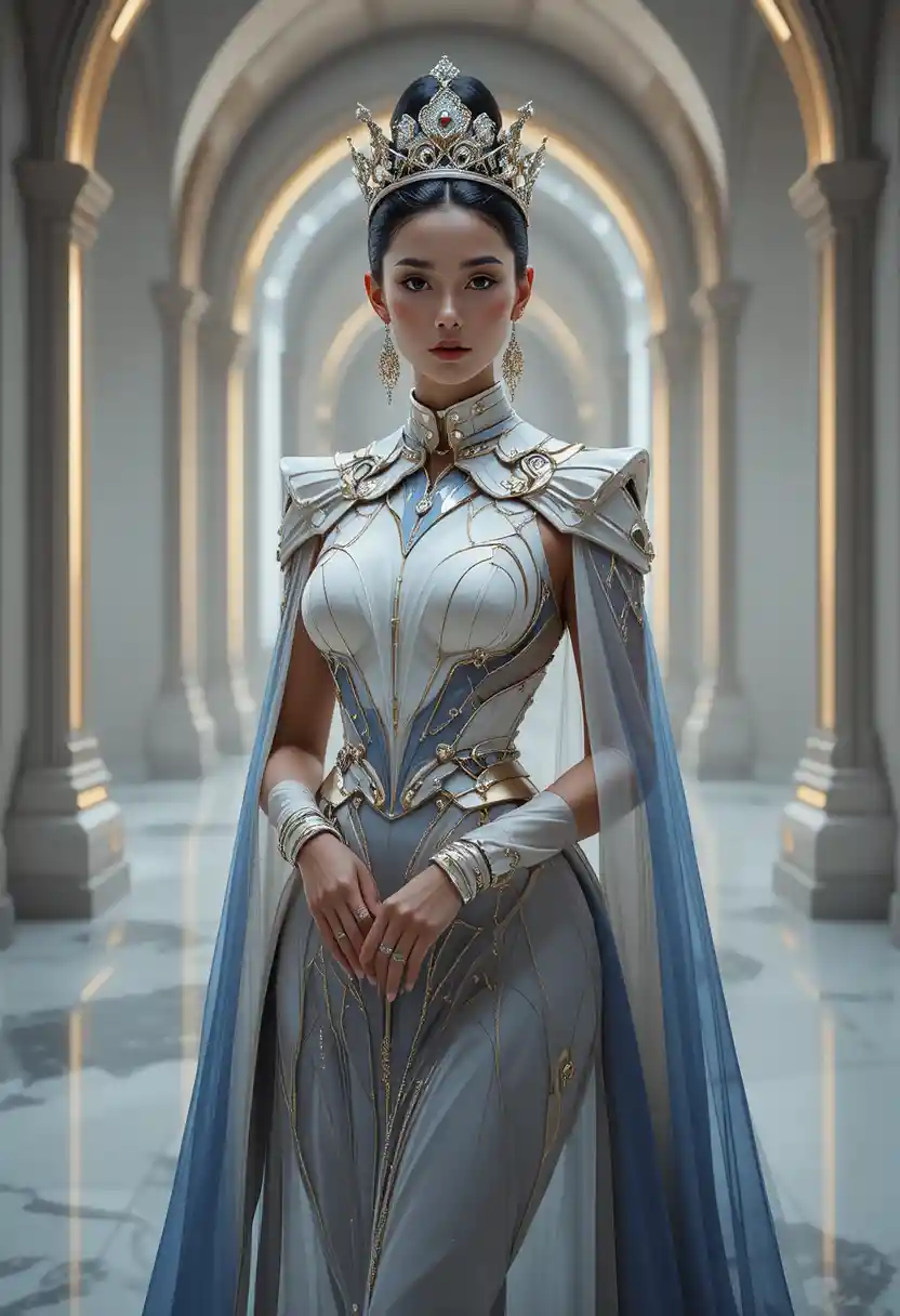 Futuristische Couture-Frau in royaler digitaler Modeillustration