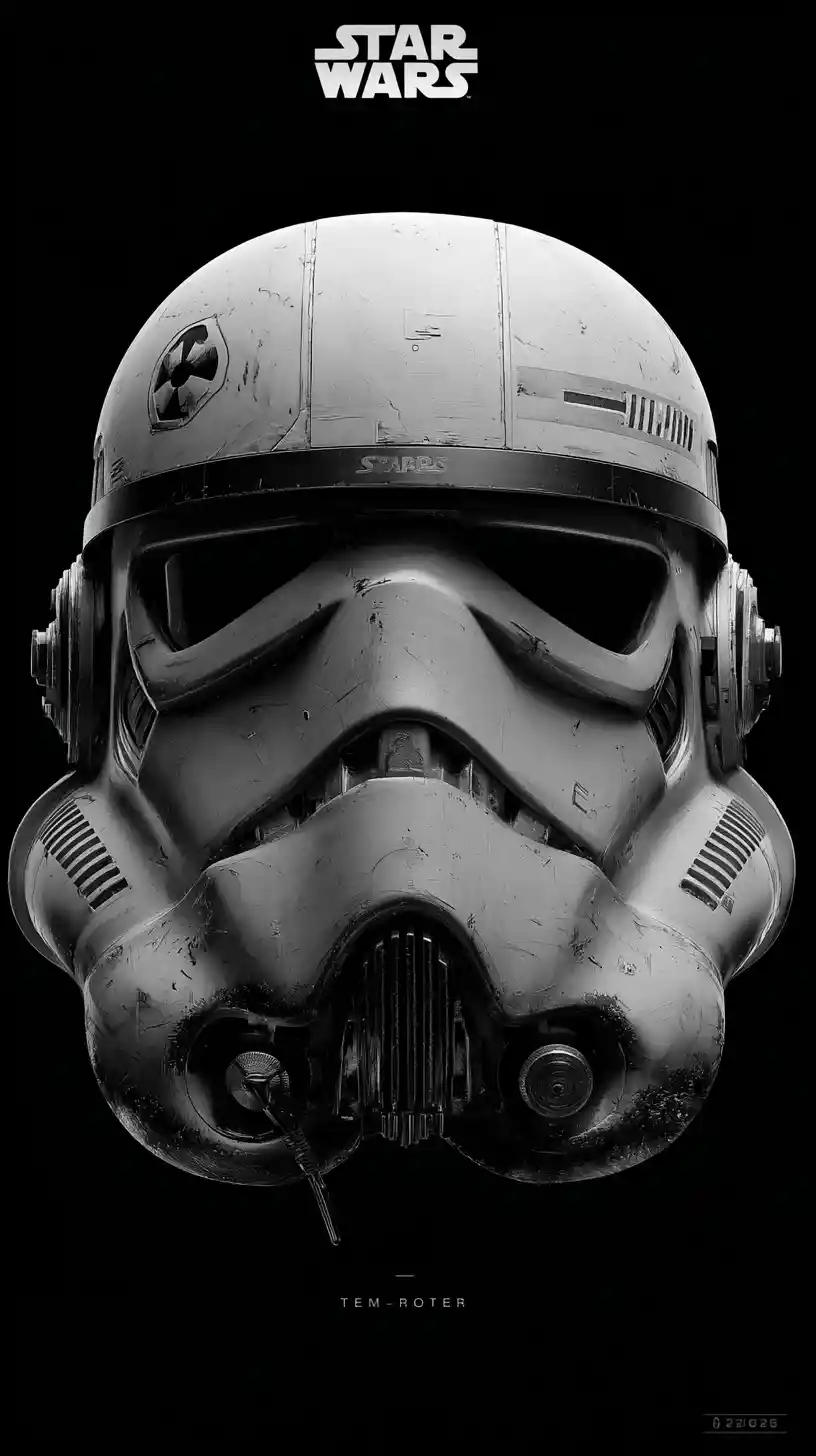Minimalist black and white poster with space fighter helmet