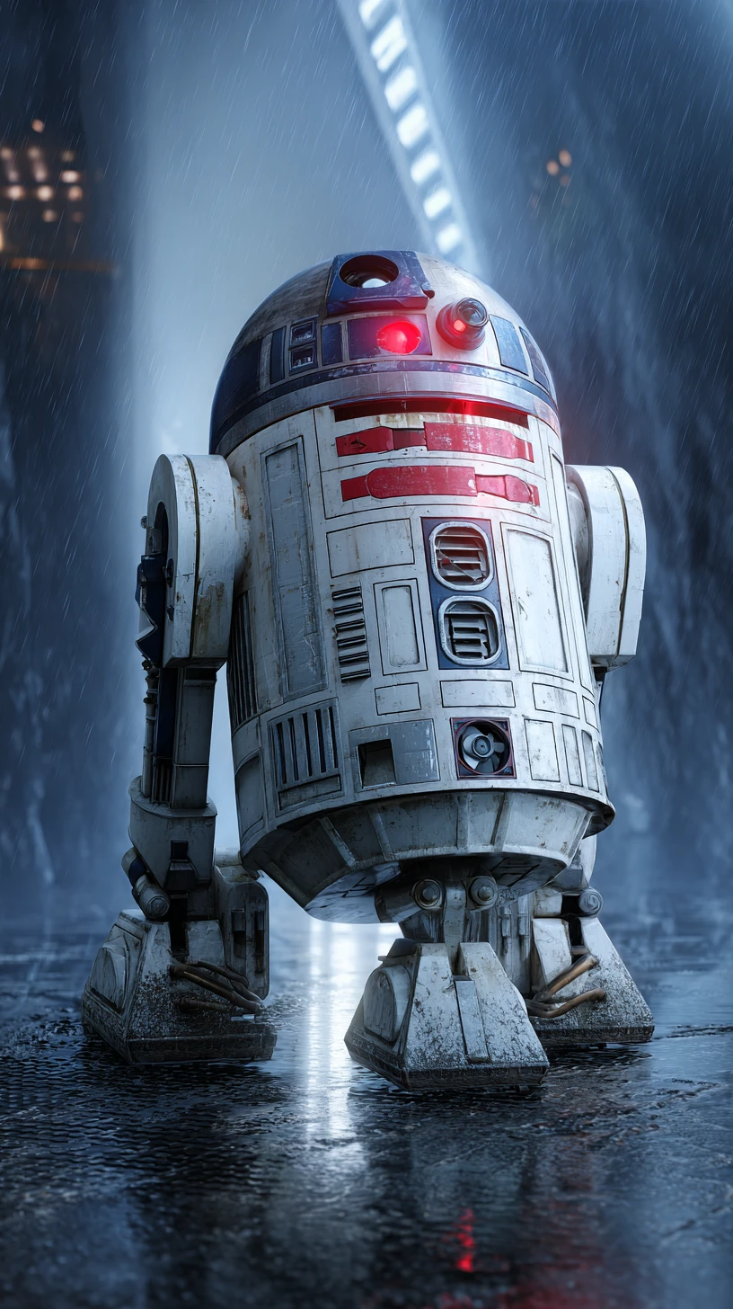 Cinematic view of iconic droids in a minimal sci fi scene