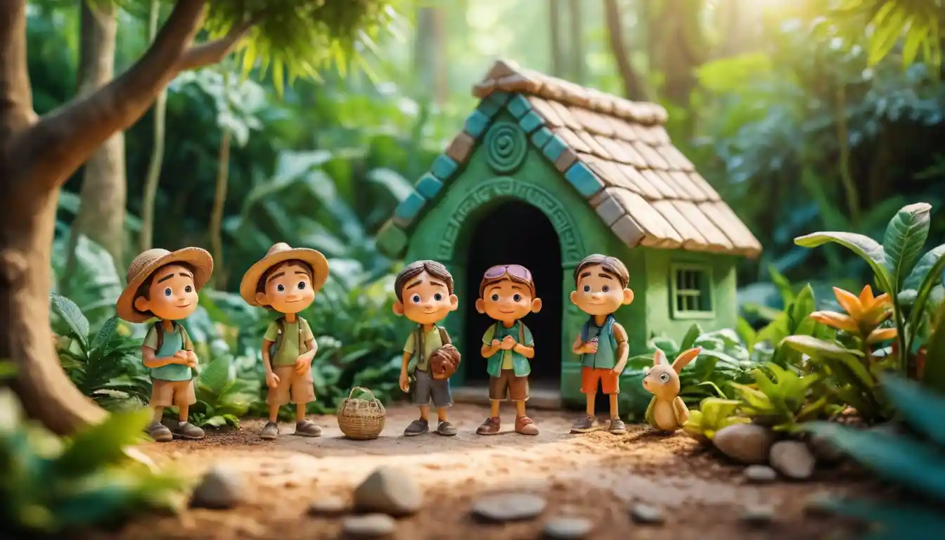 Dolci bambini d’argilla in vacanza estiva nel bosco