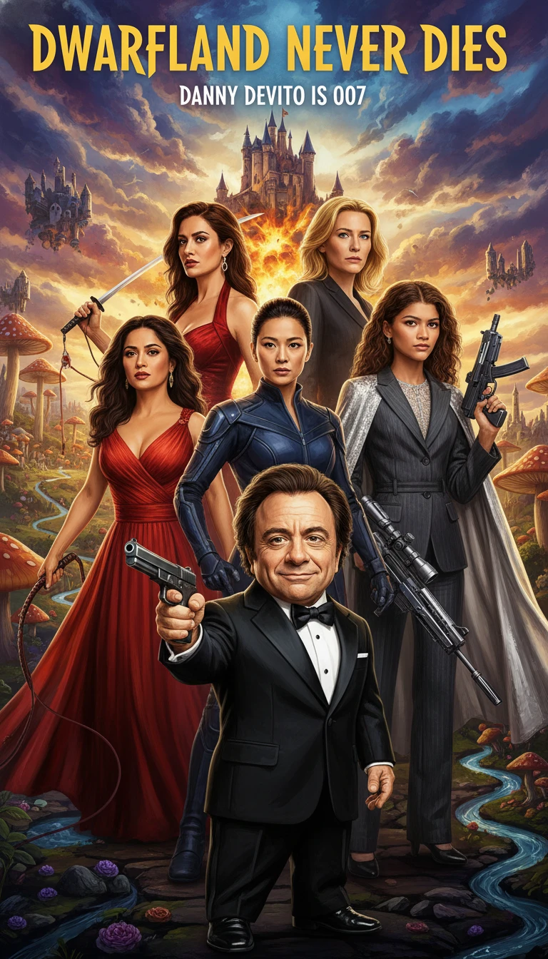 ダニー・デヴィートが007の主役ヒーローを演じるスパイ映画ポスター