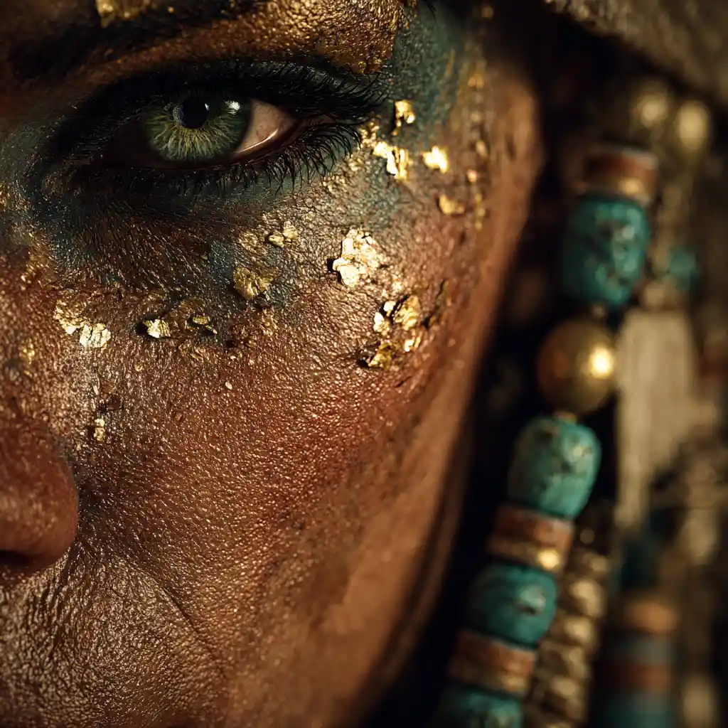 Macro portrait of an ancient egyptian priestess in shadow