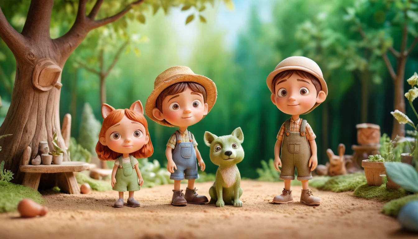 Cheerful children on summer vacation at a bright farm