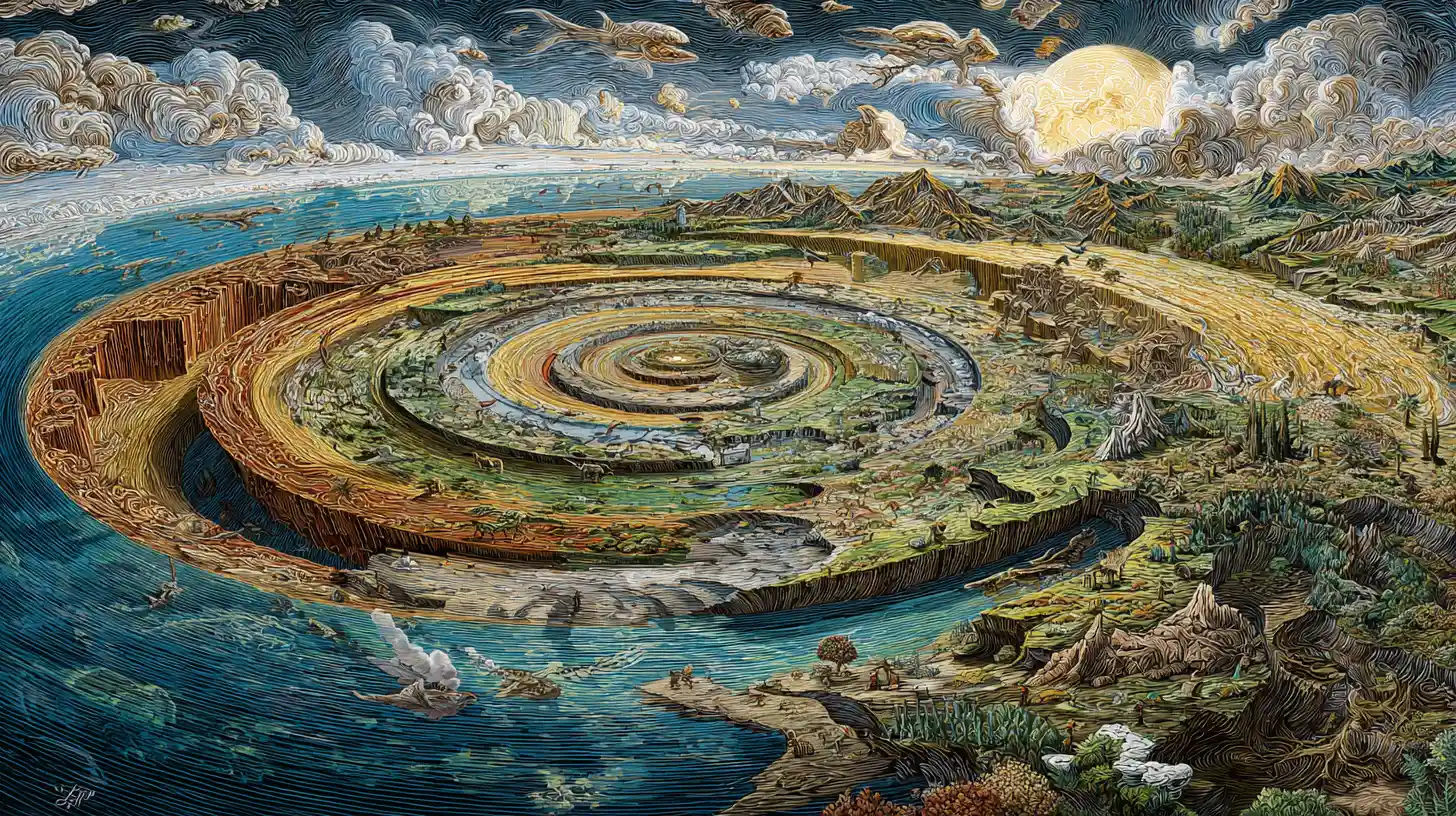 Spiralförmiges Diagramm der geologischen Zeitskala von der Urzeit bis heute