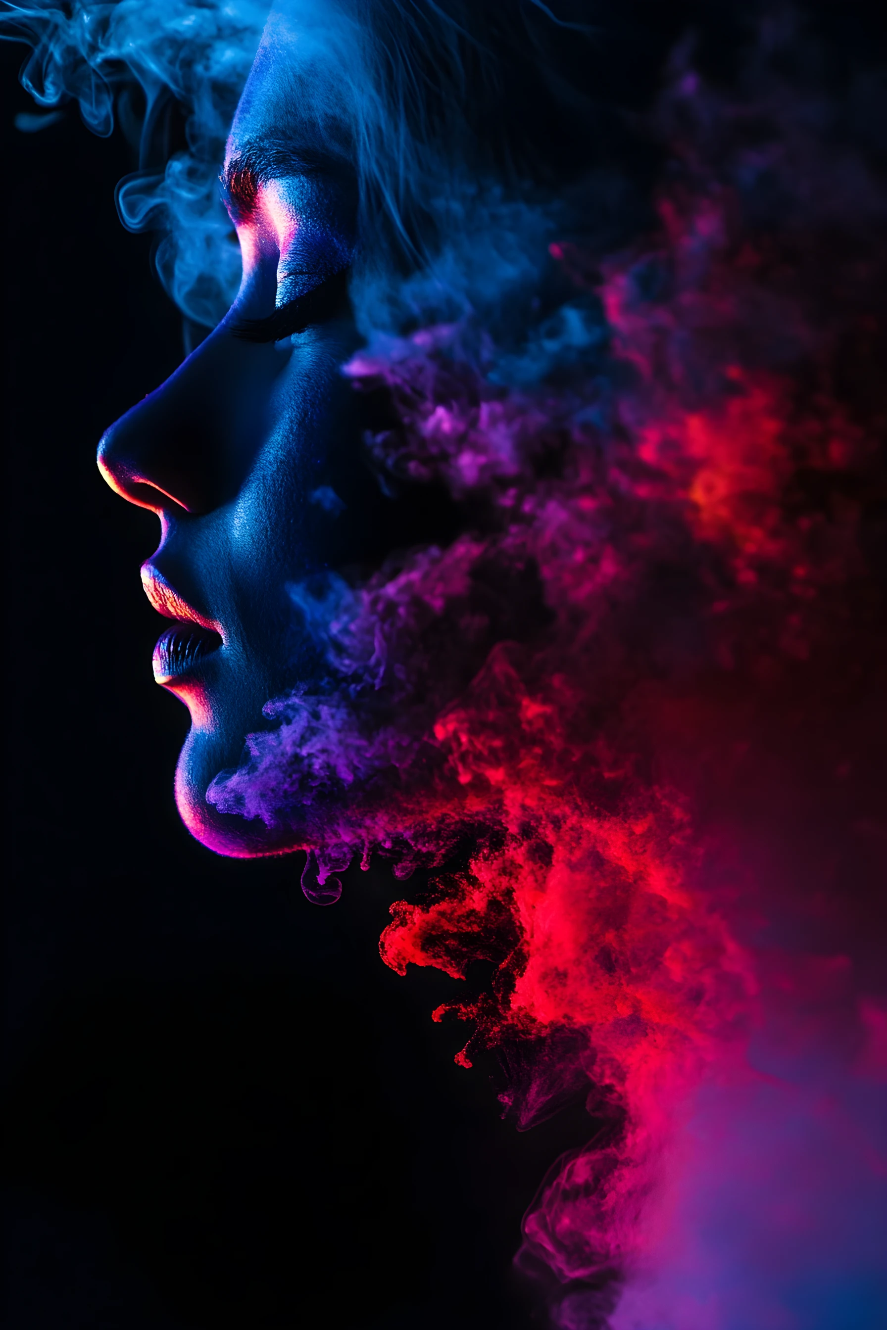 Vibrant color powder bursts layered on deep black silhouette