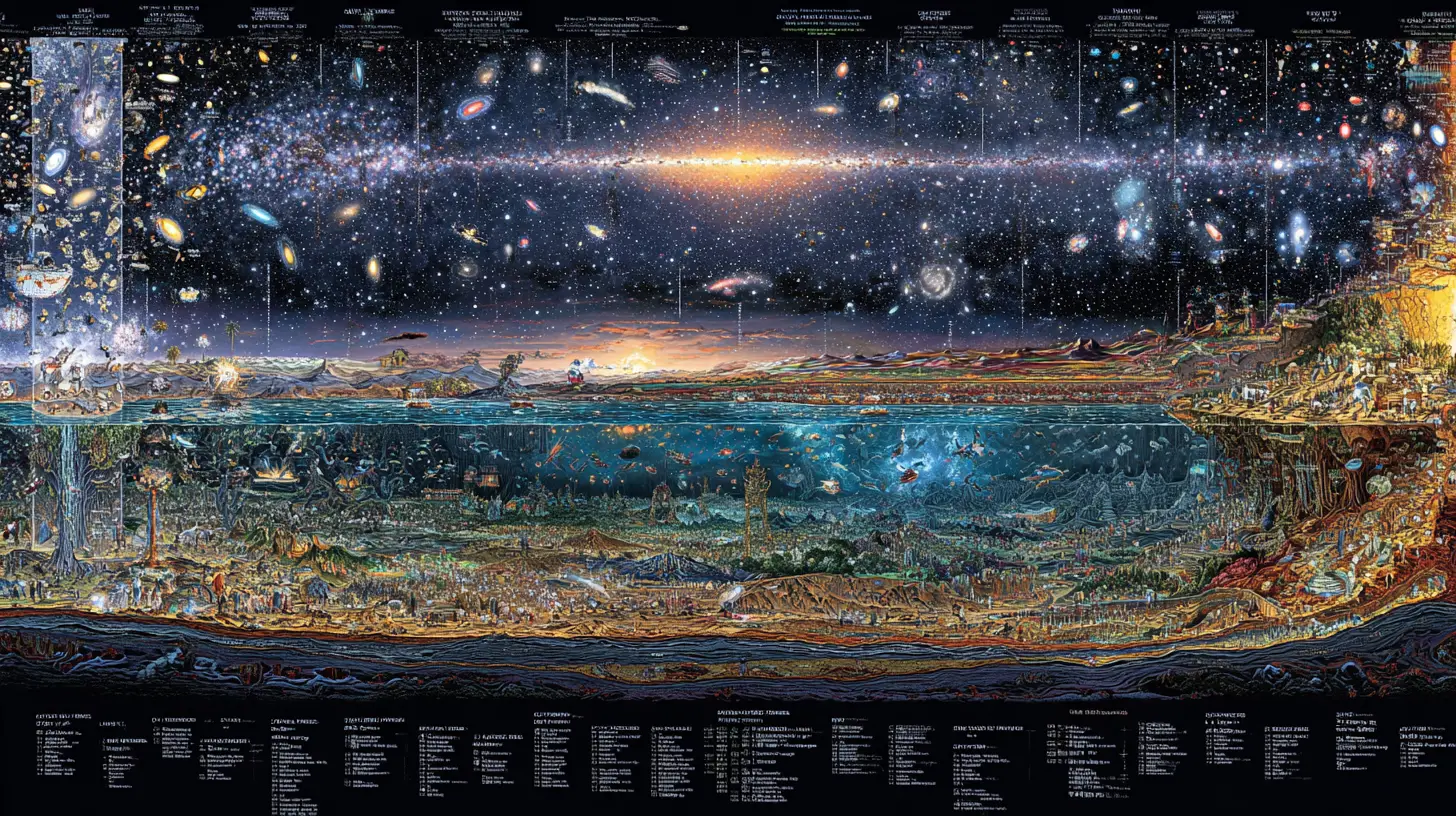 Cosmic deep time timeline from universe origin to present