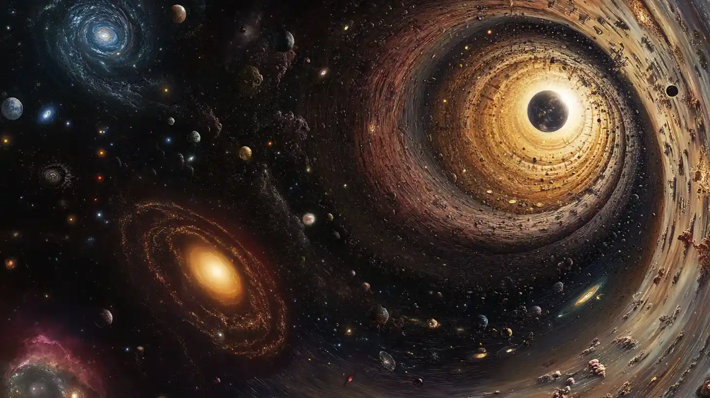Illustrazione scientifica della linea temporale cosmica del tempo profondo universale