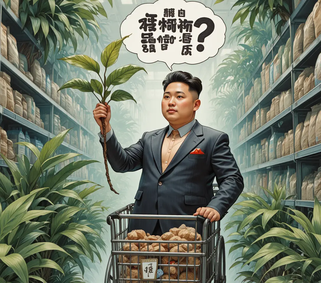 Authoritarian leader pushing a cart of weapons in supermarket