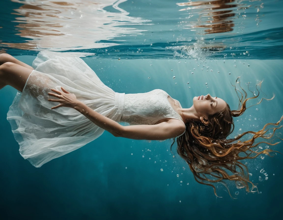 Woman diving gracefully into shimmering turquoise water