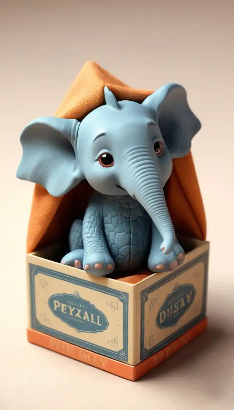 Cute baby dragon elephant sleeping inside a tiny matchbox