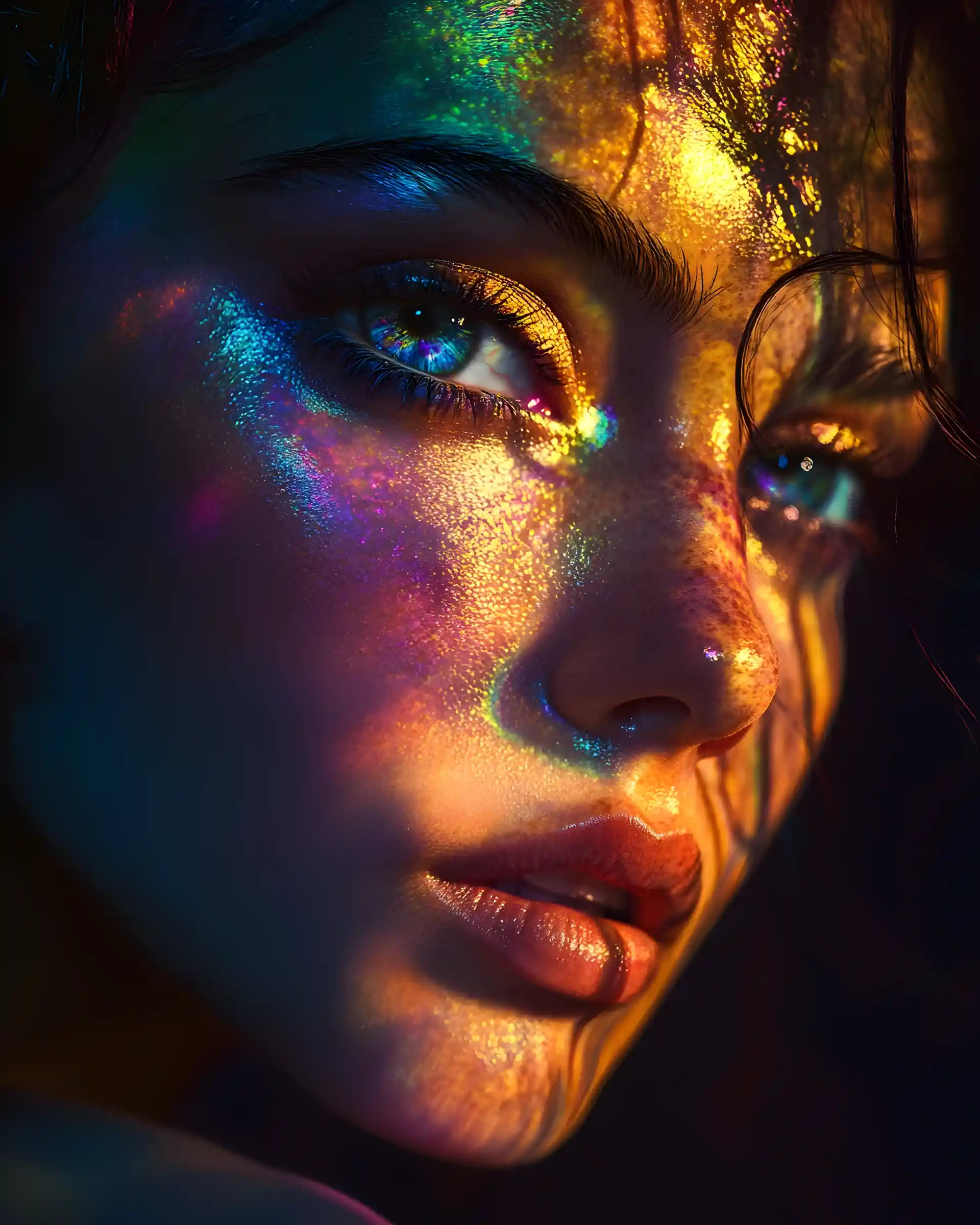 Dramatic studio portrait of a colorful artistic woman